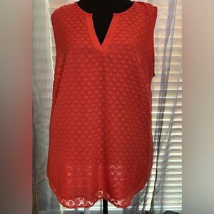 Market & Spruce Size 1X Salmon Pink Sleeveless V Neck Swiss Dot Casual Tank